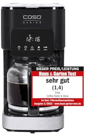 CASO Coffee Taste and Style Kaffeemaschine mit Permanentfilter, 1,5 l, optimale Brühtemperatur 92-96 °C, Tropf-Stopp, optimierter Brühkopf, Edelstahl, 12 Tassen