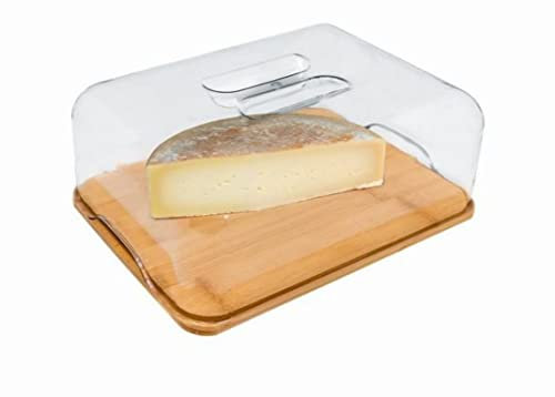 Nerthus Fih 676 Plat à Fromage Dôme en Pvc, Boîte en Bois, Idéal pour Garder Votre Fromage Frais, Bambou