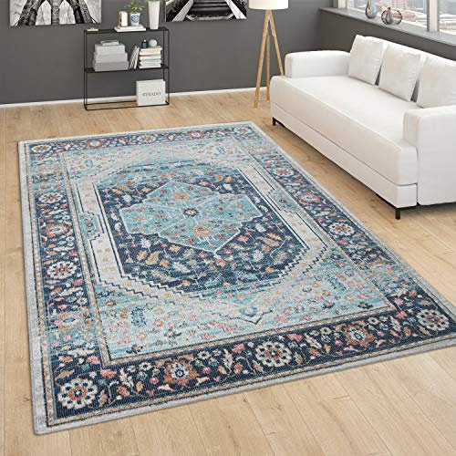 Paco Home In- & Outdoor-Teppich Für Balkon Terrasse, Kurzflor Mit Orient-Design In Blau, Grösse:120x170 cm