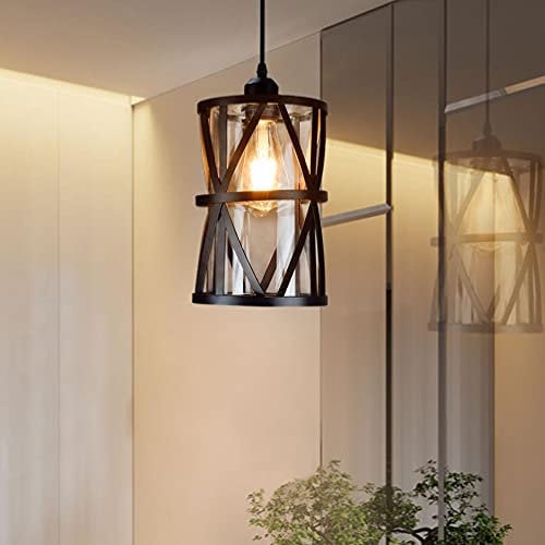 Depuley LED Pendelleuchte Vintage 1 Flammig Retro Hängelampe mit E27 Fassung Schwarz, Hängeleuchte im Industrial Design, Verstellbare Pendellampe aus Stahl für Esszimmer (Ohne Birne)