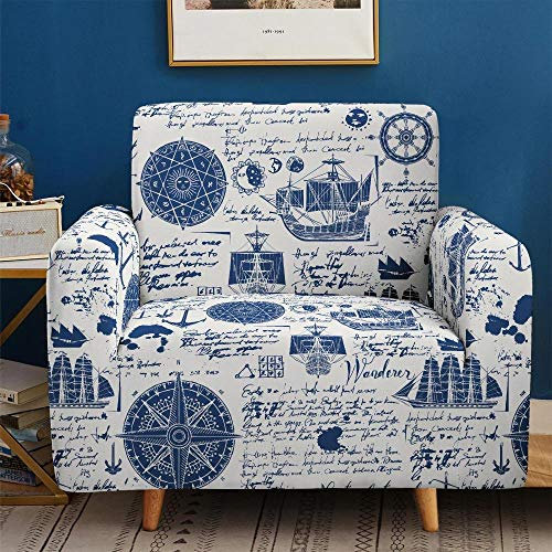 Tanboank Sofabezug 1 2 3 4 Sitzer Sofa,Weiß, Nautisch Sofa Hussen Stretch Sofa überzug Ecksofa Stretch Sofahusse Couch Cover I Form Sofaüberwurf L Form 90-140 cm