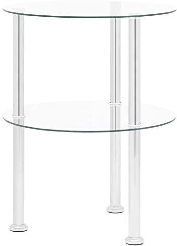 vidaXL Beistelltisch mit 2 Ablagen Couchtisch Wohnzimmertisch Sofatisch Telefontisch Kaffeetisch Glastisch Transparent 38cm Hartglas