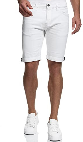 Indicode Herren Villeurbanne Jeans Shorts mit 5 Taschen | Herrenshorts Used Look für Männer Offwhite, XXL