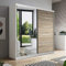 Modern Sliding Door Wardrobe with Built in Mirror for Bedroom or Living Room (150cm Wide) - Matt White & Sonoma Oak Brown