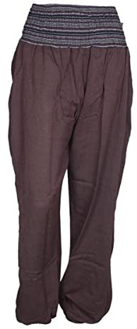 Vishes - Alternative Bekleidung - Leichte Damen Chino Haremshose mit dehnbarem Bund Taschen braun