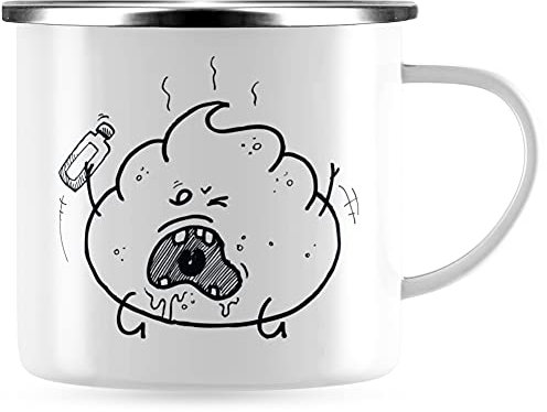 JUNIWORDS Emaille-Tasse, Kackhaufen Alkohol, Silberner Tassenrand