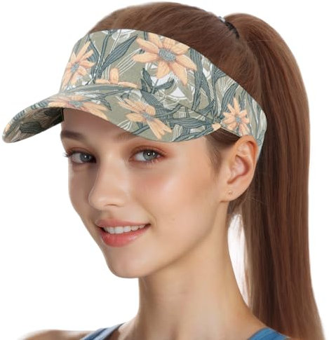 Kordear Sun Visors for Women - Adjustable Visor Hat, Golf Visor Ladies Sun Visor Hat Ponytail Baseball Cap Printed Tennis Running Visors Cap for Women Men Beige