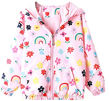 Domueay Giacche Cappotto Bambina Giacca a Vento Con Cappuccio, 1-7 Anni | Cappotti Sottile, Impermeabile Protezione Solare Cerniera Autunno Vestiti, Antipioggia Zip Abbigliamento Ragazza Sport Scuola