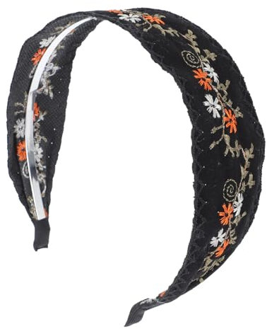 minkissy Schwarz Breite Floral Boho Stirnband Stickerei Böhmen Floral Breite Stirnbänder Vintage Ethnische Stil Haarband für Frauen Mädchen Haar Zubehör