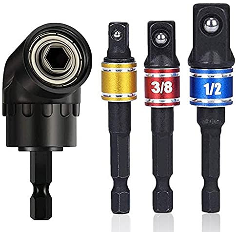 XINCHAO 105 Degree Right Angle Screwdriver Set Drill Hex Bit Socket Adapter 3 Pcs Impact Grade Driver Sockets Adapter Extension Set Drill Bit 1/4 3/8 and 1/2 Universal Socket Adapter Set
