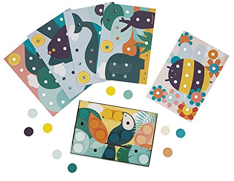 Janod - Mes Premières Mosaïques en Bois - Jouet d'Eveil - 6 Cartes Perforées et 38 Pions en Bois - Apprentissage des Couleurs et Motricité - Peinture à l'eau - Dès 2 Ans, J08277