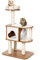 GOPLUS Arbre à Chat 117 CM en Bois 3 Niveaux avec Plateformes et Niche, Coussins Confortables, Poteaux en Sisal, Design Moderne, Naturel