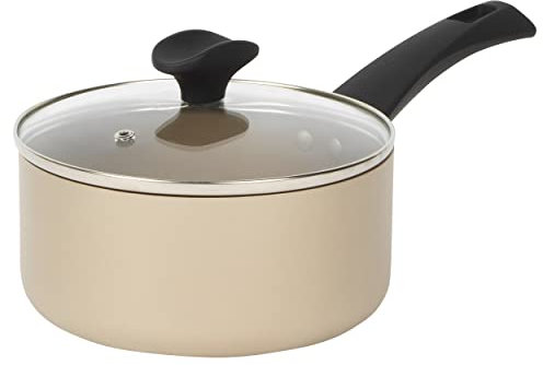 Salter BW11108EU7 Saucepan with Lid – Non-Stick Induction Suitable Cooking Pot, Aluminium Soup/Sauce Pan, Easy Clean, Soft/Cool Touch Handle, 10 Year Guarantee, Olympus Collection, 18 cm, Gold