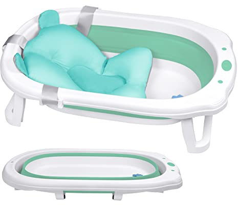 YARDIN 0-8 Jahre Alt Babywanne Faltbare Babybadewanne Badewanne Baby mit Babywannenmatte Babybadenetz, Sicher und Rutschfest Platzsparend Geeignet für Babys und Neugeborene Kinder (Grün)