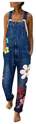 Salopette in jeans da donna, lunghi, in denim, pantaloni lunghi, pantaloni in jeans, pantaloni lunghi, baggy Boyfriend, jeans estivi autunnali, tuta larga, pantaloni da donna, Blu scuro, M