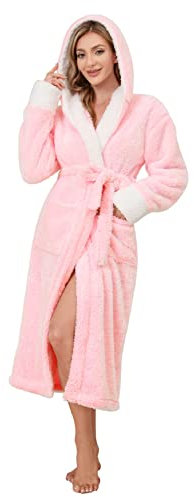 Nadeer Robe de Chambre Polaire pour Femme Homme Longue Peignoir Peignoir de Bain à Capuche en Polaire Douce Unisexe Cravate Taille Robe de Chambre Séchage Peignoir
