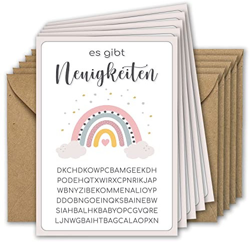 Ninky® Karte Schwangerschaft verkünden Wir bekommen ein Baby Schwangerschaftsverkündung Wort Suchrätsel Buchstabensalat | Postkarte DIN A6 (5er Set (5 Karten mit Umschlägen))