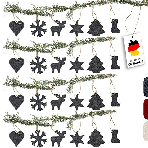 Christbaumschmuck Filz 24-teilig - Made in Germany- Weihnachtsbaum Schmuck Set aus upcycling rPET-Filz - Baumschmuck Filz - Christbaumanhänger Filz easy and green® (Grau)
