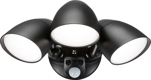 Knightsbridge 110-230V IP65 Triple Head Black 30W Security Floodlight with PIR, Sensor, CCT and Manual Override