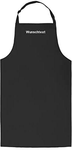 LIQUISIGN Latzschürze mit Name Wunschtext bestickt | Personalisierte Schürze mit verstellbarem Nackengurt | Verschleißfeste Koch- und Grillschürze Unisex | Schwarz