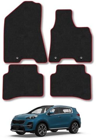 Fits Kia Sportage (2016-2022) Carpet Car Mats | Red Edge Trim Tailored Fit Floor Mats Full Coverage Protection Accessories Easy Clean Anti Slip Made in the UK