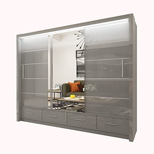 INTERWOOD High Gloss Sliding Doors Wardrobe (Grey, 255CM)