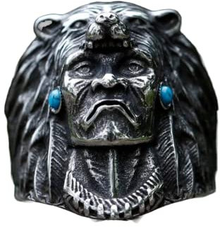 LAYCHEN Neue Herrenringe Vintage Indian Warrior Biker Mit Wolf Tierring Religion Schmuck