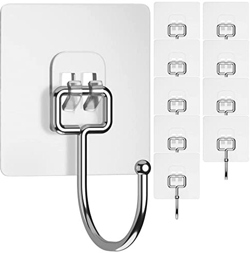 Lot de 10 grands crochets adhésifs pour suspendre des sacs de salle de bain, douche, extérieur, cuisine, tasses, porte, manteau, etc. 10 kg