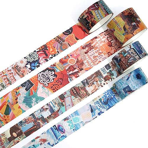 KAVI' S Retro Washi Tape Set Dekorative Antik Masking Tapes Klebeband Bunt für Kunst, DIY Handwerk, Tagebuch, Planer, Scrapbook, Verpackung (90s Motifs)