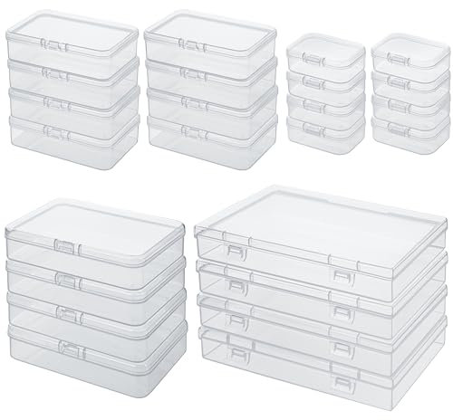 Winter Shore Cajas de Plastico Almacenaje Rectangulares [Pack de 24] - Envases de Plastico con Tapa con Bisagras y Tamaños Mixtos - Cajas Organizadoras Transparentes Materiales y Artículos Pequeños