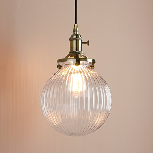 Pathson Suspension Industrielle,Plafonnier Suspendu Vintage Abat Jour en Verre Globe, Luminaire Ajustable pour îlot de Cuisine Salon