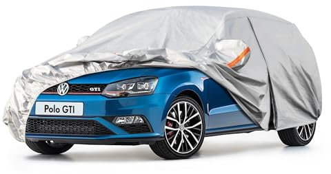 Kayme Autoplane Wasserdicht Atmungsaktiv für Volkswagen Polo (1981-2025), 6 Schichten Vollgarage Autoabdeckung für Regen Sonne Staub Schutz Verkratzt, Autoabdeckung mit Reflektierenden Streifen.