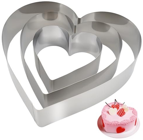 3 Pièces Cercle Patisserie Coeur, Moule Patisserie Coeur en Acier Inoxydable, Diamètre 10/15/20 cm Hauteur 4.5 cm, Cercle a Patisserie Moule Coeur, Moule Gateau Coeur Pour Pâtisseries Gâteaux Moussés