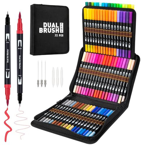 APOGO Dual Brush Pen Set, 72 Filzstifte Doppelseitig Pinselstifte Feinlinerstifte Aquarell Marker Set für Handlettering Kalligraphie Manga Journal, Mandalas Stifte für Kinder und Erwachsene