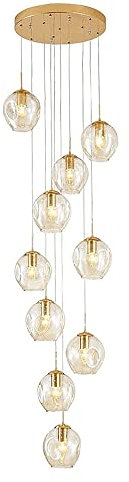 MODEBHD Deckenpendelleuchte Led Modern Minimalist Modern Minimalist Hängeleuchte Beleuchtung 10 Glaskugeln Treppenhaus Kronleuchter Lange Pendelleuchte Duplex Gebäude Großer Kronleuchter E27