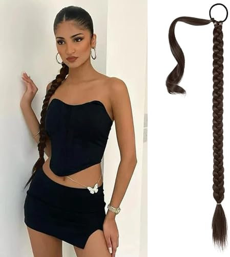 RPAEOY Braid Extensions Pferdeschwanz Haarteil mit Gummiband Synthetisches Zopf Lange Ponytail Verlängerung Natürliches Haarverlängerung für Damen und Mädchen (Braun)