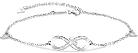 CheersLife Bracelet de Cheville pour Femme Argent Chaînes avec Boules Été Pieds Nus Fête Sur la Plage Chaînes de Cheville avec Zircones, Réglable Chaîne de Pied Cœur Infini Croix