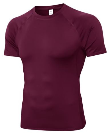 Herren-Kompressions-Shirts, kurz/langärmelig, Workout-T-Shirt, athletische Basisschicht, Unterhemden, Sport, Lauf-Tops für Herren, # Weinrot, Mittel