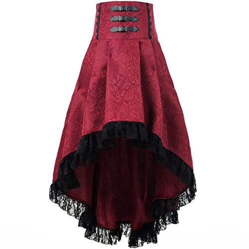 Fiamll Jupe gothique Steampunk pour femme - Jupe de pirate victorienne - Taille haute et volants