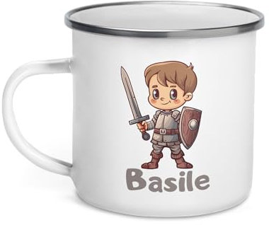 Tasse Personnalisable Prénom Enfant Fantaisie Mug Petite Fille Garçon Gobelet Verre Métal Acier Céramique Déjeuner Cadeau Noël Anniversaire (Chevalier)