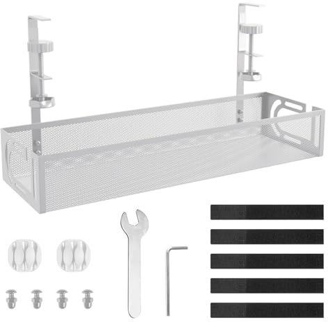 Dawnrole Cable Management Under Desk Tray,No Drill Steel Desk Cable Organizers for Home Office