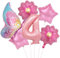 VIKY® Schmetterlinge Deko 4 Geburtstag Mädchen, Folienballon Schmetterling Deko Luftballon 4. Geburtstag Mädchen, Geburtstagsdeko 4 Jahre, Schmetterling Folienballon 4 für Kindergeburtstag Deko