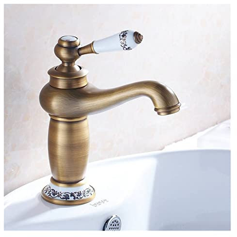 Antike magische Lampe, blauer und weißer Porzellan-Einhebelmischer, heiß und kalt, Waschbecken aus Kupfer, Badezimmer, Badewanne, Retro-Wasserhahn (Color : A)