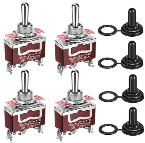 Gebildet 4pezzi Interruttore a levetta Momentaneo Impermeabile 20A-12VCC/10A -24VDC, 20A-125VAC/10A -250VAC DPDT 3Pin ON/OFF/ON Interruttore a levetta + 4pezzi Cap