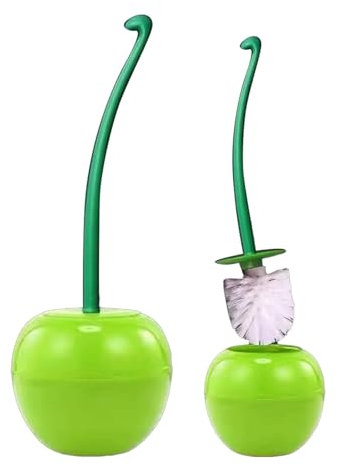 Brosse Toilettes WC, Brosse Et Support De Toilette - en Forme De Cerise Créative，Brosse De Toilette Compacte Good Grip, Poignée en Plastique Abs, Outil De Nettoyage De Salle De Bain Décoratif (Green)