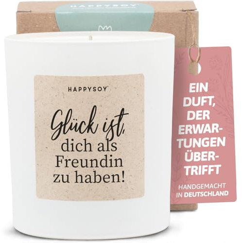 Geschenke für Freundin - Duftkerze mit Spruch - Freundschaft, Danke sagen, Lieblingsmensch, Aufmunterung - Handgemachte Kerze - Sojawachs - Weiß