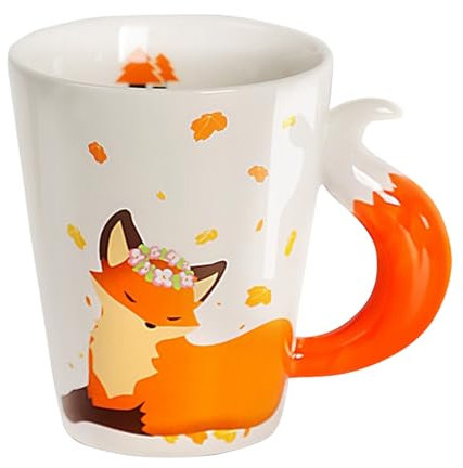 Liemuao Mug Renard en Céramique, Tasse à Café Idée cadeau Ami, Collègue, Anniversaire, Tasse avec Poignée Créative Forme de Renard Mignon pour Couple, Cadeau Saint Valentin, Humour, Amitié (B)