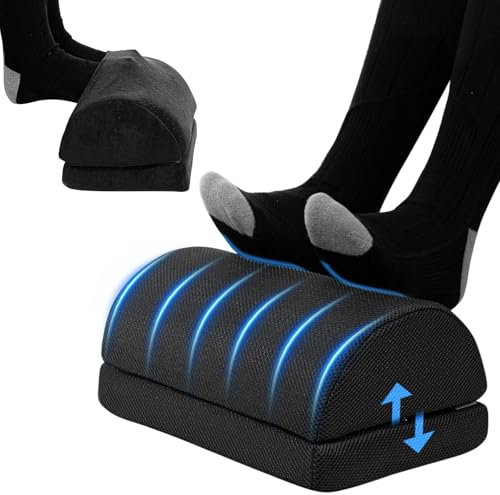 Todeco Repose-pieds Bureau avec 2 Options de Hauteu Ergonomique Repose Pied, Mousse à Mémoire de Forme avec un Fond non Glissable Housse Lavable et Repspirable pour Maison Voyage (Noir)