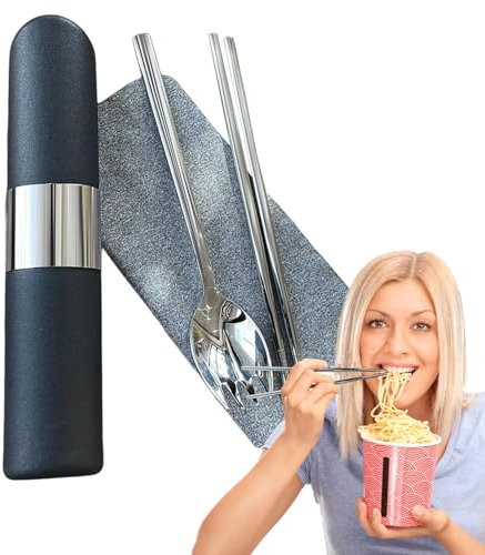 Reiseutensilien mit Etui, Campingbesteckset | Rostfreies, sicheres Reiseutensilien-Set | Tragbares Campingbesteck, Camping-Kochutensilien für die Reiseschule