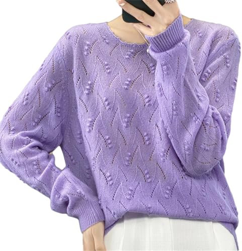 Maglione da donna a girocollo a maniche lunghe in misto lana tinta unita casual, Viola, L